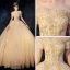 Bling Bling Champagne Wedding Dresses 2019 Ball Gown Off-The-Shoulder Short Sleeve Backless Beading Appliques Lace Glitter Tulle Royal Train Ruffle