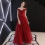 Chic / Belle Bordeaux Transparentes Robe De Soirée 2019 Princesse Encolure Dégagée Sans Manches Appliques Fleur Faux Diamant Noeud Ceinture Longue Volants Dos Nu Robe De Ceremonie