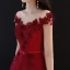 Chic / Belle Bordeaux Transparentes Robe De Soirée 2019 Princesse Encolure Dégagée Sans Manches Appliques Fleur Faux Diamant Noeud Ceinture Longue Volants Dos Nu Robe De Ceremonie