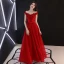Chic / Belle Bordeaux Transparentes Robe De Soirée 2019 Princesse Encolure Dégagée Sans Manches Appliques Fleur Faux Diamant Noeud Ceinture Longue Volants Dos Nu Robe De Ceremonie