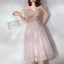 Chic / Beautiful Blushing Pink Homecoming Graduation Dresses 2019 A-Line / Princess Spaghetti Straps Short Sleeve Appliques Flower Pearl Glitter Tulle Tea-length Ruffle Backless Formal Dresses