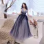 Chic / Belle Bleu Marine Robe De Soirée 2019 Princesse Col v profond Sans Manches Perle Ceinture Longue Volants Dos Nu Robe De Ceremonie