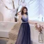 Chic / Belle Bleu Marine Robe De Soirée 2019 Princesse Col v profond Sans Manches Perle Ceinture Longue Volants Dos Nu Robe De Ceremonie