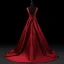 Chic / Belle Bordeaux Satin Robe De Soirée 2019 Princesse Encolure Dégagée Sans Manches Appliques En Dentelle Tribunal Train Volants Dos Nu Robe De Ceremonie