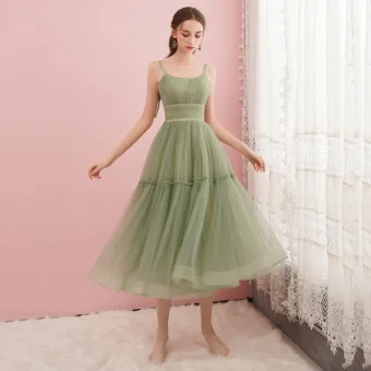 Modest Simple Sage Green Homecoming Graduation Dresses 2019 A Line Princess Spaghetti Straps Sleeveless Tea Length Ruffle Backless Formal Dresses