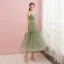 Modest / Simple Sage Green Homecoming Graduation Dresses 2019 A-Line / Princess Spaghetti Straps Sleeveless Tea-length Ruffle Backless Formal Dresses
