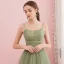 Modest / Simple Sage Green Homecoming Graduation Dresses 2019 A-Line / Princess Spaghetti Straps Sleeveless Tea-length Ruffle Backless Formal Dresses