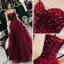 Chic / Beautiful Burgundy Evening Dresses  2019 A-Line / Princess Spaghetti Straps Sleeveless Beading Glitter Sequins Floor-Length / Long Ruffle Backless Formal Dresses