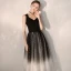 Modern / Fashion Black Gradient-Color Homecoming Graduation Dresses 2019 A-Line / Princess One-Shoulder Sleeveless Glitter Tulle Tea-length Ruffle Backless Formal Dresses