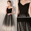 Modern / Fashion Black Gradient-Color Homecoming Graduation Dresses 2019 A-Line / Princess One-Shoulder Sleeveless Glitter Tulle Tea-length Ruffle Backless Formal Dresses