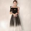 Unique Noire Dégradé De Couleur de retour Robe De Graduation 2019 Princesse Bretelles Spaghetti Une épaule Noeud Glitter Tulle Thé Longueur Volants Dos Nu Robe De Ceremonie