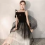 Unique Noire Dégradé De Couleur de retour Robe De Graduation 2019 Princesse Bretelles Spaghetti Une épaule Noeud Glitter Tulle Thé Longueur Volants Dos Nu Robe De Ceremonie