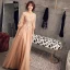 Élégant Champagne Doré Transparentes Robe De Bal 2019 Princesse Col Haut Gonflée 3/4 Manches Appliques En Dentelle Perlage Train De Balayage Volants Dos Nu Robe De Ceremonie