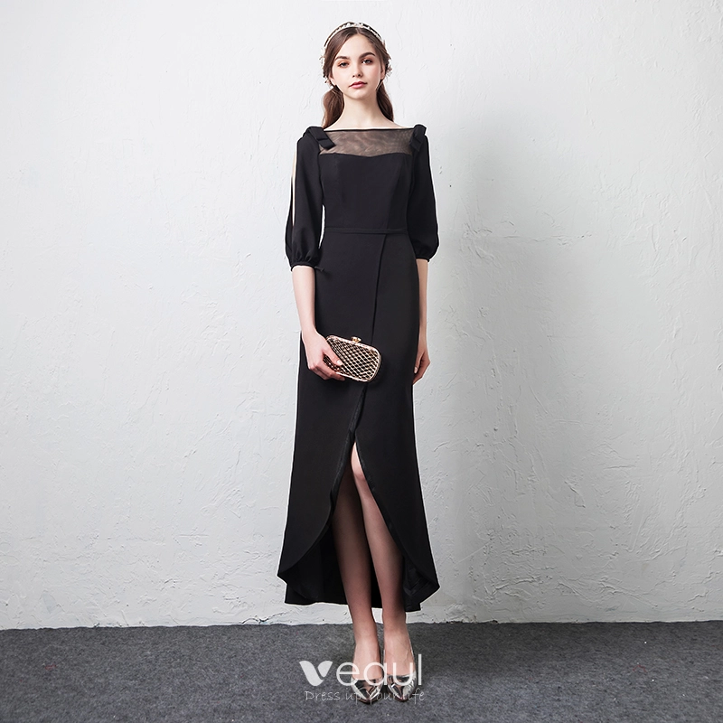 Modest Simple Casual Black See through Evening Dresses 2019