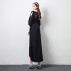 Modest / Simple Casual Black See-through Evening Dresses  2019 Square Neckline Puffy 1/2 Sleeves Bow Split Front Ankle Length Formal Dresses