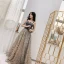 Elegant Champagne Suede Evening Dresses  2019 A-Line / Princess Shoulders Sleeveless Glitter Tulle Floor-Length / Long Ruffle Backless Formal Dresses