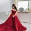 Chic Bordeaux Robe De Soirée 2019 Princesse De l'épaule Manches Courtes Appliques En Dentelle Plumes Glitter Tulle Longue Volants Dos Nu Robe De Ceremonie