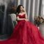 Chic Bordeaux Robe De Soirée 2019 Princesse De l'épaule Manches Courtes Appliques En Dentelle Plumes Glitter Tulle Longue Volants Dos Nu Robe De Ceremonie