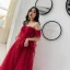 Élégant Bordeaux Robe De Soirée 2019 Princesse De l'épaule Manches Courtes Appliques En Dentelle Faux Diamant Longue Volants Dos Nu Robe De Ceremonie