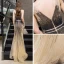 Luxe Champagne Robe De Soirée 2019 Trompette / Sirène Col v profond Sans Manches Fait main Perlage Train De Balayage Dos Nu Robe De Ceremonie