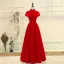 Chinese style Burgundy Evening Dresses  2019 A-Line / Princess High Neck Short Sleeve Crystal Beading Floor-Length / Long Ruffle Backless Formal Dresses