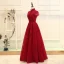 Chinese style Burgundy Evening Dresses  2019 A-Line / Princess High Neck Short Sleeve Crystal Beading Floor-Length / Long Ruffle Backless Formal Dresses
