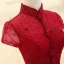 Chinese style Burgundy Evening Dresses  2019 A-Line / Princess High Neck Short Sleeve Crystal Beading Floor-Length / Long Ruffle Backless Formal Dresses