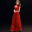 Chinese style Red See-through Evening Dresses  2019 A-Line / Princess High Neck Short Sleeve Appliques Lace Floor-Length / Long Ruffle Formal Dresses