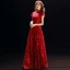 Chinese style Red See-through Evening Dresses  2019 A-Line / Princess High Neck Short Sleeve Appliques Lace Floor-Length / Long Ruffle Formal Dresses