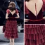 Chic / Beautiful Burgundy Suede Homecoming Graduation Dresses 2019 A-Line / Princess Deep V-Neck Sleeveless Metal Sash Tea-length Cascading Ruffles Formal Dresses