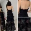 Sexy Schwarz Spitze Sommer Abendkleider 2019 A Linie Spaghettiträger Ärmellos Lange Fallende Rüsche Rückenfreies Festliche Kleider