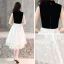 Chinese style Black White Homecoming Graduation Dresses 2019 A-Line / Princess High Neck Sleeveless Star Appliques Lace Knee-Length Ruffle Formal Dresses