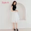 Chinese style Black White Homecoming Graduation Dresses 2019 A-Line / Princess High Neck Sleeveless Star Appliques Lace Knee-Length Ruffle Formal Dresses