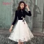 Chinese style Black White Homecoming Graduation Dresses 2019 A-Line / Princess High Neck Sleeveless Star Appliques Lace Knee-Length Ruffle Formal Dresses