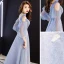 Chic / Beautiful Sky Blue Evening Dresses  2019 A-Line / Princess V-Neck Puffy 3/4 Sleeve Beading Glitter Tulle Floor-Length / Long Ruffle Backless Formal Dresses
