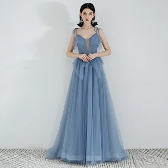 Meilleur Bleu Ciel Robe De Soirée 2019 Princesse Transparentes Col V Profond Sans Manches Perlage Glitter Tulle Train De Balayage Volants Dos Nu Robe De Ceremonie