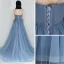 Meilleur Bleu Ciel Robe De Soirée 2019 Princesse Transparentes Col v profond Sans Manches Perlage Glitter Tulle Train De Balayage Volants Dos Nu Robe De Ceremonie