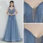 Meilleur Bleu Ciel Robe De Soirée 2019 Princesse Transparentes Col v profond Sans Manches Perlage Glitter Tulle Train De Balayage Volants Dos Nu Robe De Ceremonie
