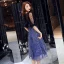 Bling Bling Bleu Roi Transparentes Robe De Fete 2019 Princesse Encolure Carrée 1/2 Manches Tachetée Tulle Glitter Paillettes Mi-Longues Volants Robe De Ceremonie