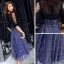Bling Bling Bleu Roi Transparentes Robe De Fete 2019 Princesse Encolure Carrée 1/2 Manches Tachetée Tulle Glitter Paillettes Mi-Longues Volants Robe De Ceremonie