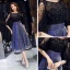 Bling Bling Bleu Roi Transparentes Robe De Fete 2019 Princesse Encolure Carrée 1/2 Manches Tachetée Tulle Glitter Paillettes Mi-Longues Volants Robe De Ceremonie