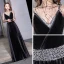 Modern / Fashion Black See-through Evening Dresses  2019 A-Line / Princess High Neck Long Sleeve Beading Sequins Sash Floor-Length / Long Pleated Formal Dresses