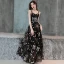 Lovely Black Evening Dresses  2019 A-Line / Princess Shoulders Sleeveless Sash Cartoon Embroidered Floor-Length / Long Ruffle Backless Formal Dresses
