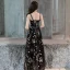 Lovely Black Evening Dresses  2019 A-Line / Princess Shoulders Sleeveless Sash Cartoon Embroidered Floor-Length / Long Ruffle Backless Formal Dresses