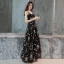 Lovely Black Evening Dresses  2019 A-Line / Princess Shoulders Sleeveless Sash Cartoon Embroidered Floor-Length / Long Ruffle Backless Formal Dresses