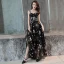 Lovely Black Evening Dresses  2019 A-Line / Princess Shoulders Sleeveless Sash Cartoon Embroidered Floor-Length / Long Ruffle Backless Formal Dresses