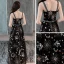 Lovely Black Evening Dresses  2019 A-Line / Princess Shoulders Sleeveless Sash Cartoon Embroidered Floor-Length / Long Ruffle Backless Formal Dresses