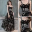 Lovely Black Evening Dresses  2019 A-Line / Princess Shoulders Sleeveless Sash Cartoon Embroidered Floor-Length / Long Ruffle Backless Formal Dresses