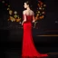 Luxe Rouge Transparentes Robe De Soirée 2019 Trompette / Sirène Encolure Dégagée Sans Manches Faux Diamant Perlage Gland Train De Balayage Volants Robe De Ceremonie