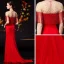 Luxe Rouge Transparentes Robe De Soirée 2019 Trompette / Sirène Encolure Dégagée Sans Manches Faux Diamant Perlage Gland Train De Balayage Volants Robe De Ceremonie
